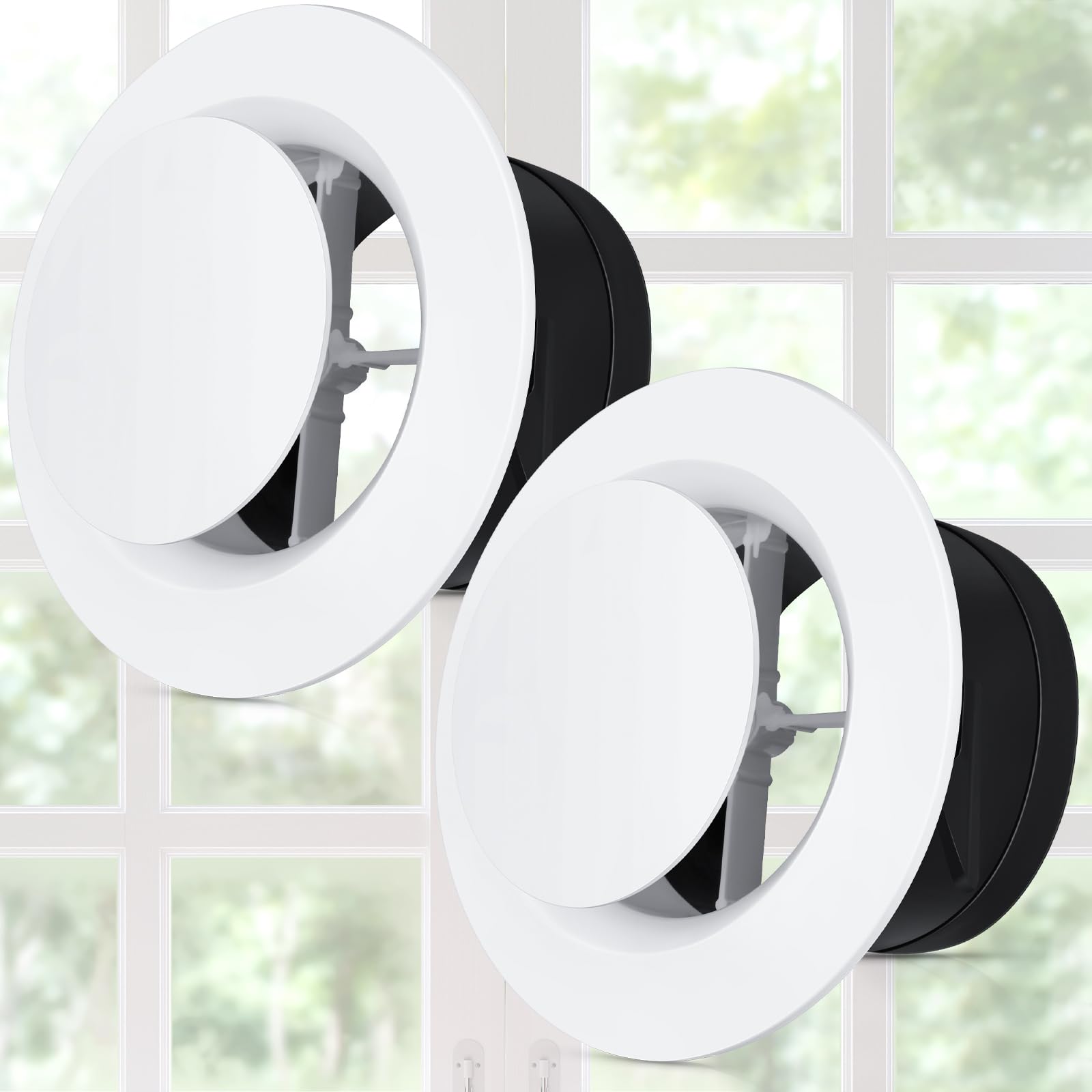 Baquler 2 Pcs 6 Inch Soffit Vent, Adjustable Round Air Vent Cover, White