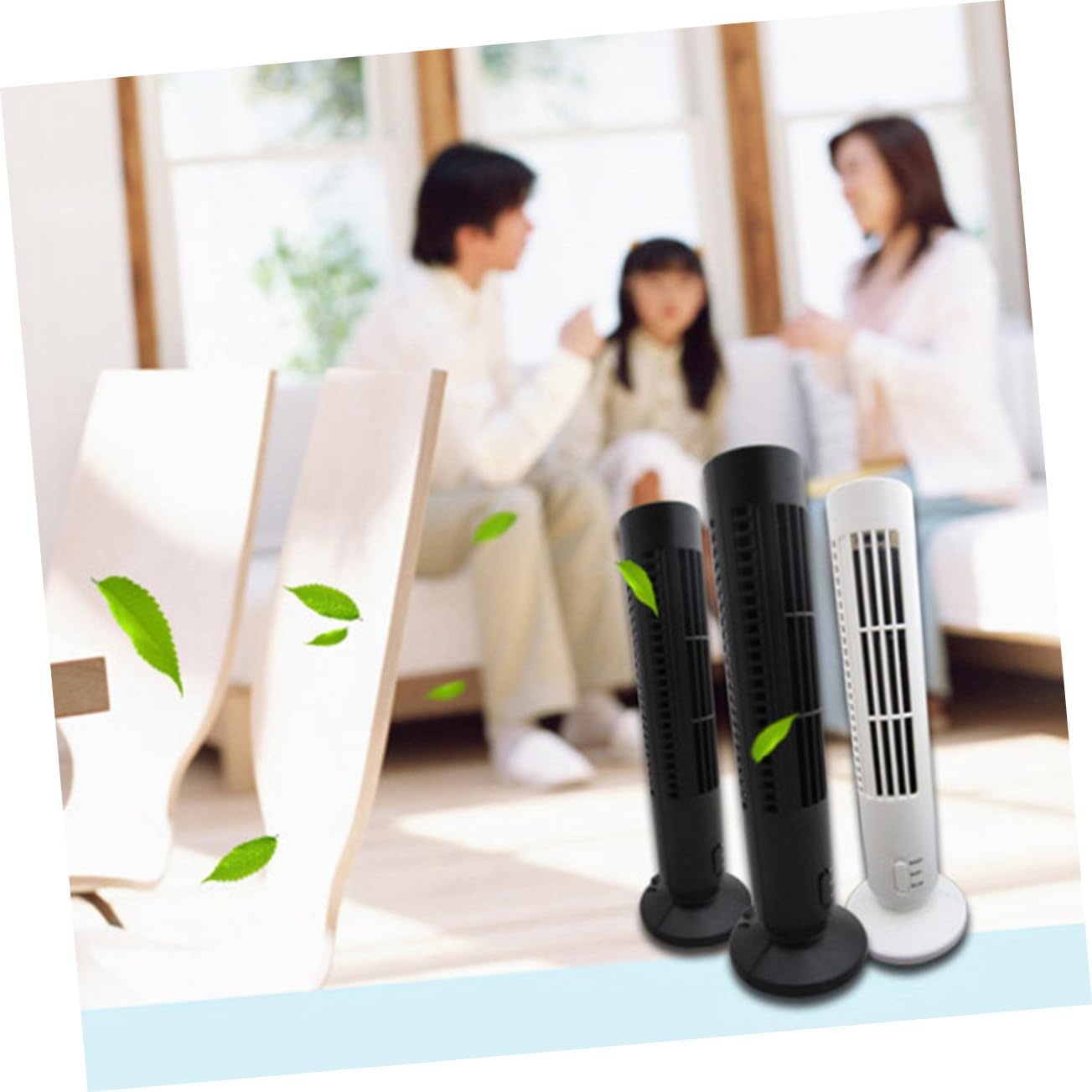 Mini Portable USB Tower Fan Bladeless Cooling Speed Settings for Home Office Bedroom White Design
