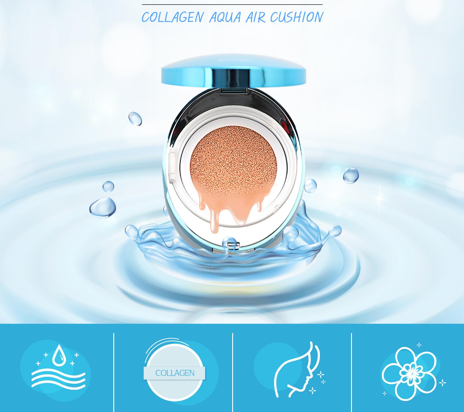 ENOUGH Collagen Aqua Air Cushion SPF 50, Full Coverage Hydrating Foundation Makeup, Tinted Moisturizer Sunscreen, Korean Skin Care Cosmetics for Women, Dewy Finish & Collagen Boost (#21 Natural glow)