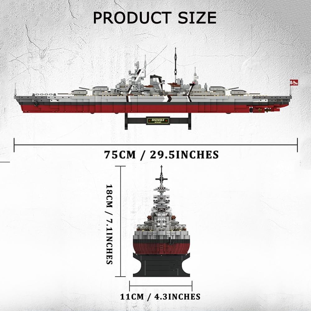 Fucellveca Building Blocks Battleship Toy Set, Classic Bismarck Warship Model Kit for Teenagers and Adults (2081 Pieces)