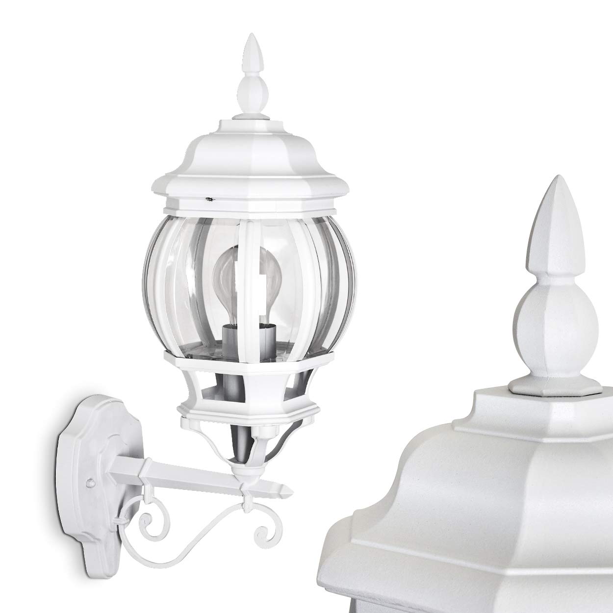 Hofstein White Outdoor Wall Lamp Lentua, Wall Lamp Upwards In Antique Look, Cast Aluminium In W. Plastic Discs, Wall Light With E27 Socket, Outdoor Light For Terrace, Veranda And Courtyard, Without Bulb