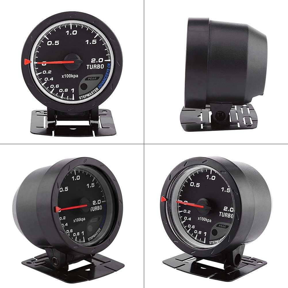 Keenso Auto Turbo Ladedruckanzeige, Universal DC 12V 60mm LED Turbo Ladedruckanzeige 0-200 Kpa Anzeige mit Halterung für Auto Rennwagen