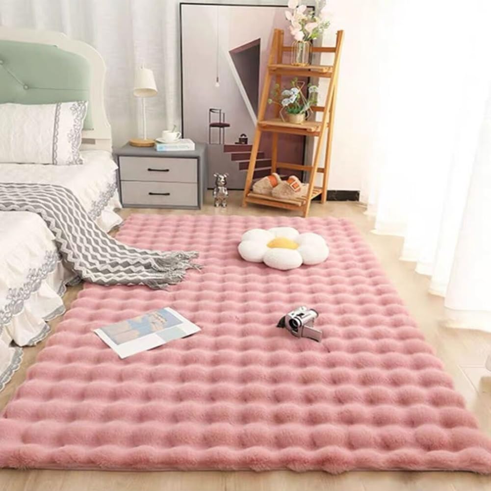 Tapis poils longs rose 70x150 cm Shaggy antidérapant et lavable pour déco chambre