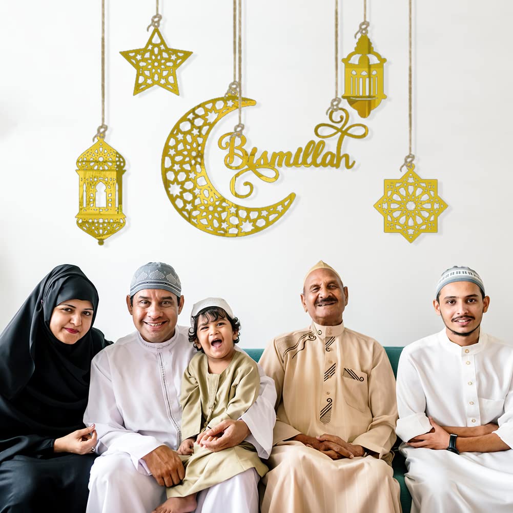 Houten ornament hangers 7 stuks - Ramadan decoratie doe-het-zelf houten