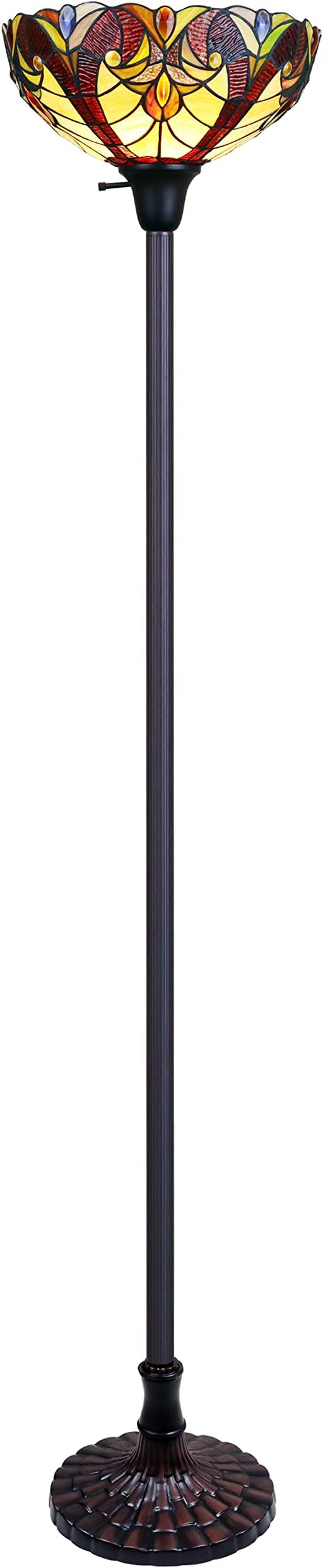 Chloe LightingAdia Tiffany-Style Dark Bronze 1-Light Victorian Torchiere Floor Lamp 14" Shade