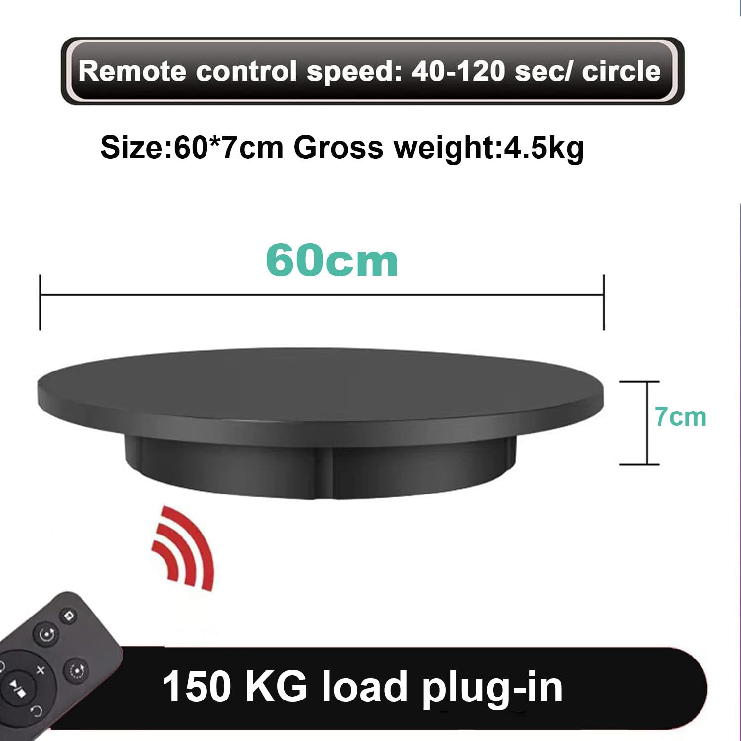 23,6 Zoll großer motorisierter elektrischer Drehteller, 60CM-Black