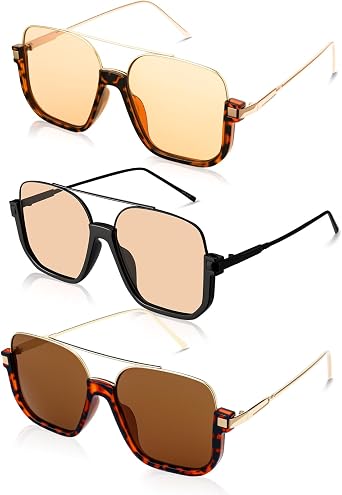 3 Pcs Retro Oversized Aviator Sunglasses for Women Men