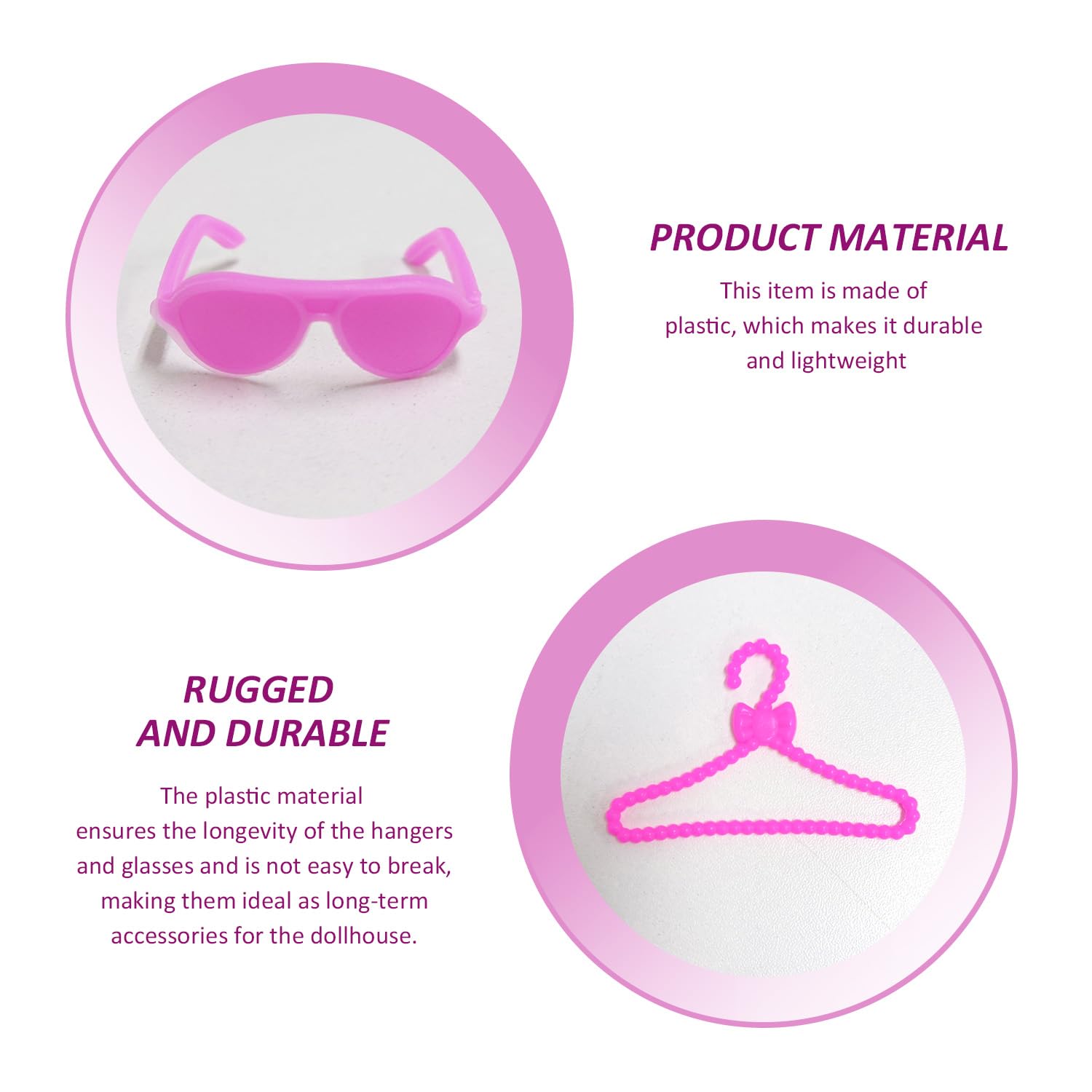 UBSIUH 60 Pieces Of Plastic Mini Hangers And 2 Pieces Of Mini Glasses, Cute House Accessories, Cute Clothes Hangers, Cute Accessories - Image 3