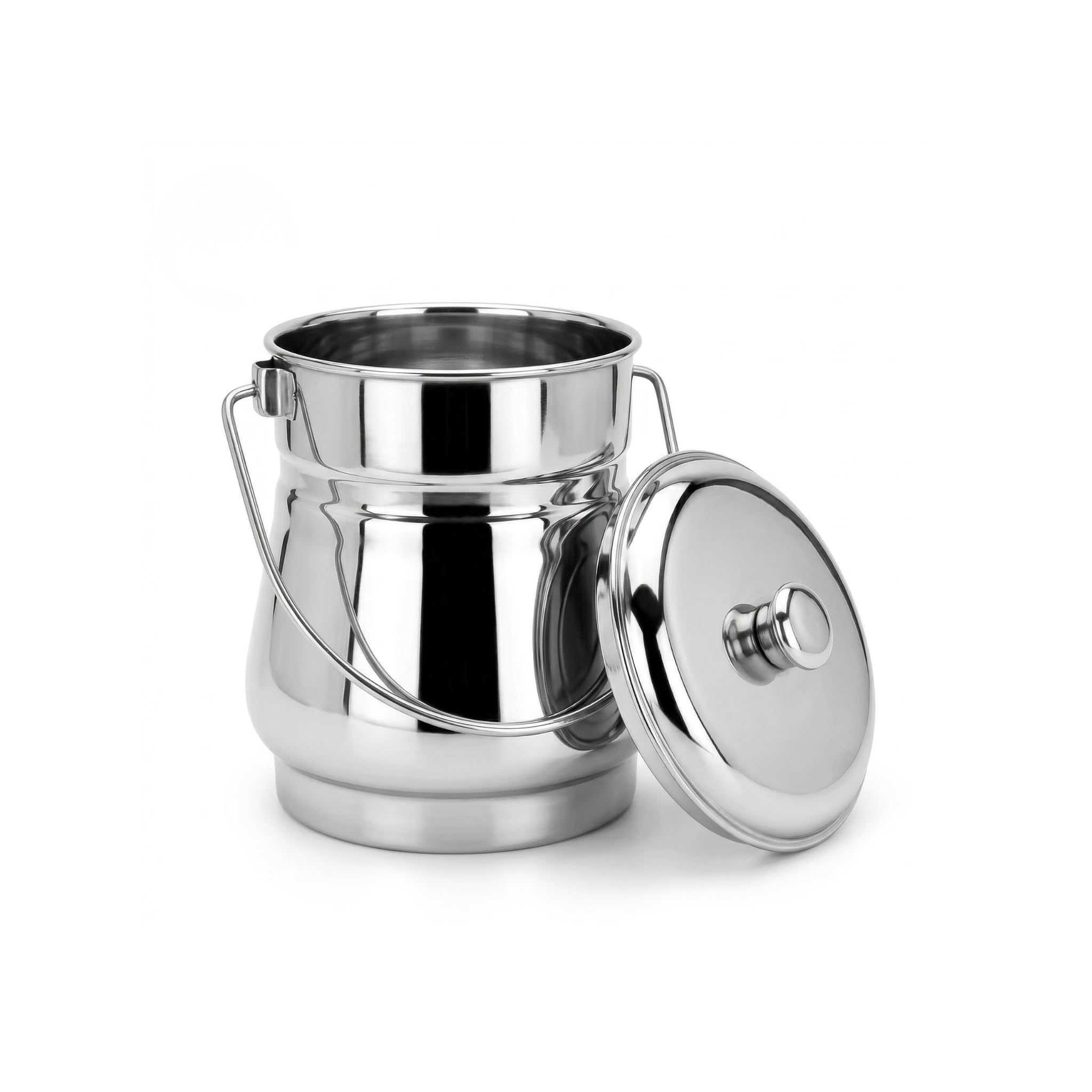NYRA® Stainless Steel Milk Pot/Container with lid | Flat Bottom dolu for ghee, Oil, Curd, Grains, pulses | dolchi for Milk (1.6 Cylindrical, 1, Stainless Steel Multipurpose Container)