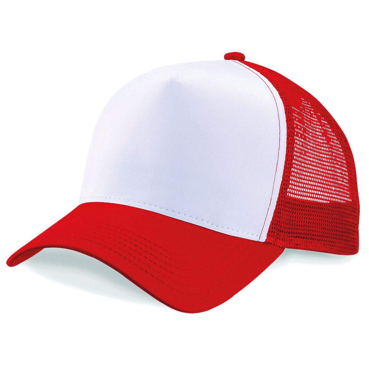 Plain Trucker Cap Mesh Back Baseball Cap Snapback - Red/White