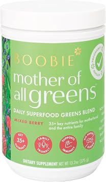 Boobie Pregnancy & Breastfeeding Superfood Greens Powder | Safe for Nursing Moms | 35+ Nutrients for Prenatal, Postpartum & Family Nutrition | Vegan, Gluten Free, Sugar Free | Mixed Berry, 60 Svgs