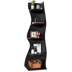 Tribesigns Corner Shelf, Modern 5-Tier Wall Corner Bookshelf, Stylish Corner Small Bookcase Storage Rack Plant Stand with Unique Shape for Living Room, Home Office, (1PC, Black)