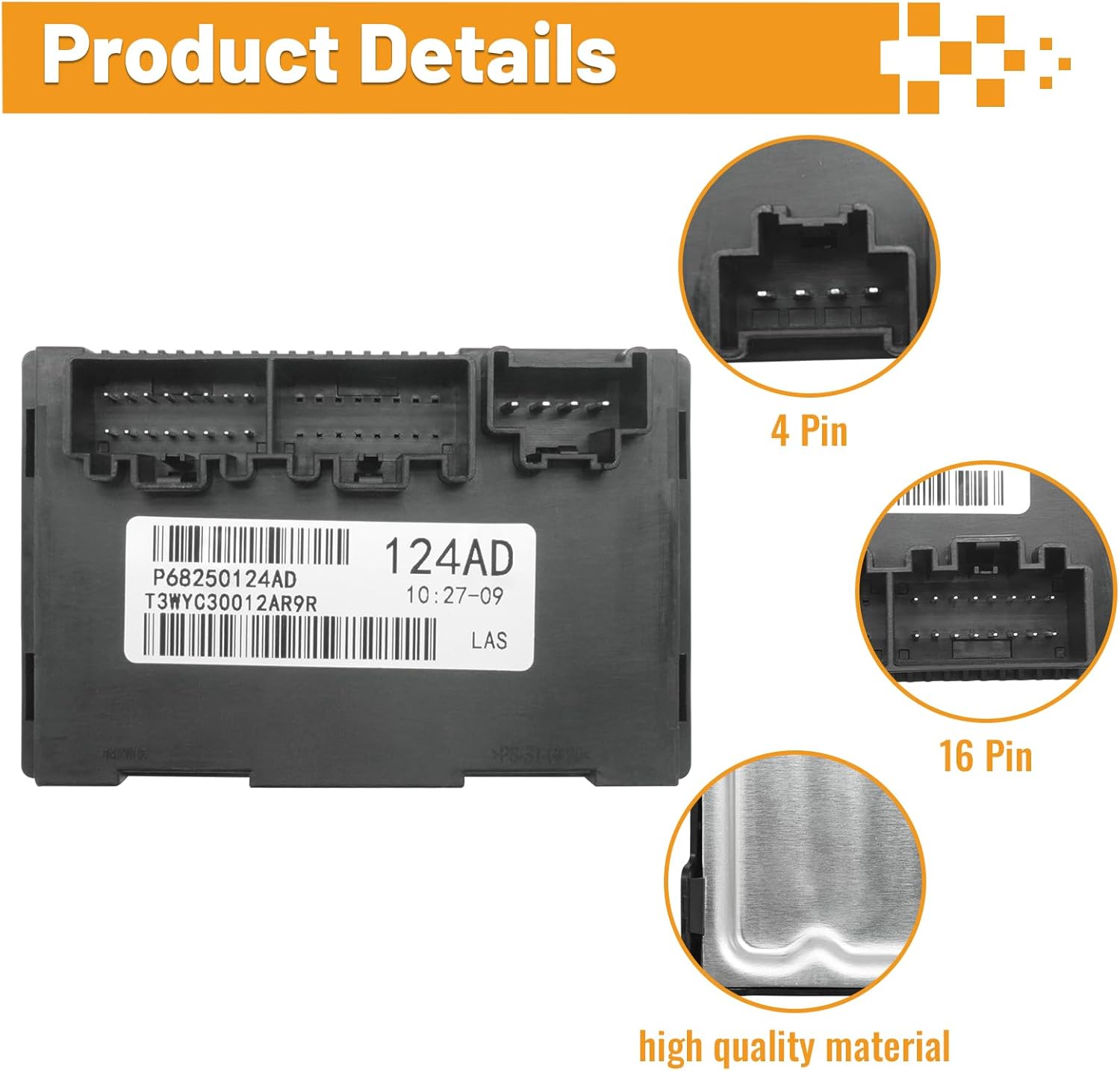 68250124AD Transfer Case Control Module for Jeep Grand Cherokee 2016 2017 2018, for Dodge Durango 2017 2018 with 2-Speed TCCM Replacement OE 68250124AB 68250124AA