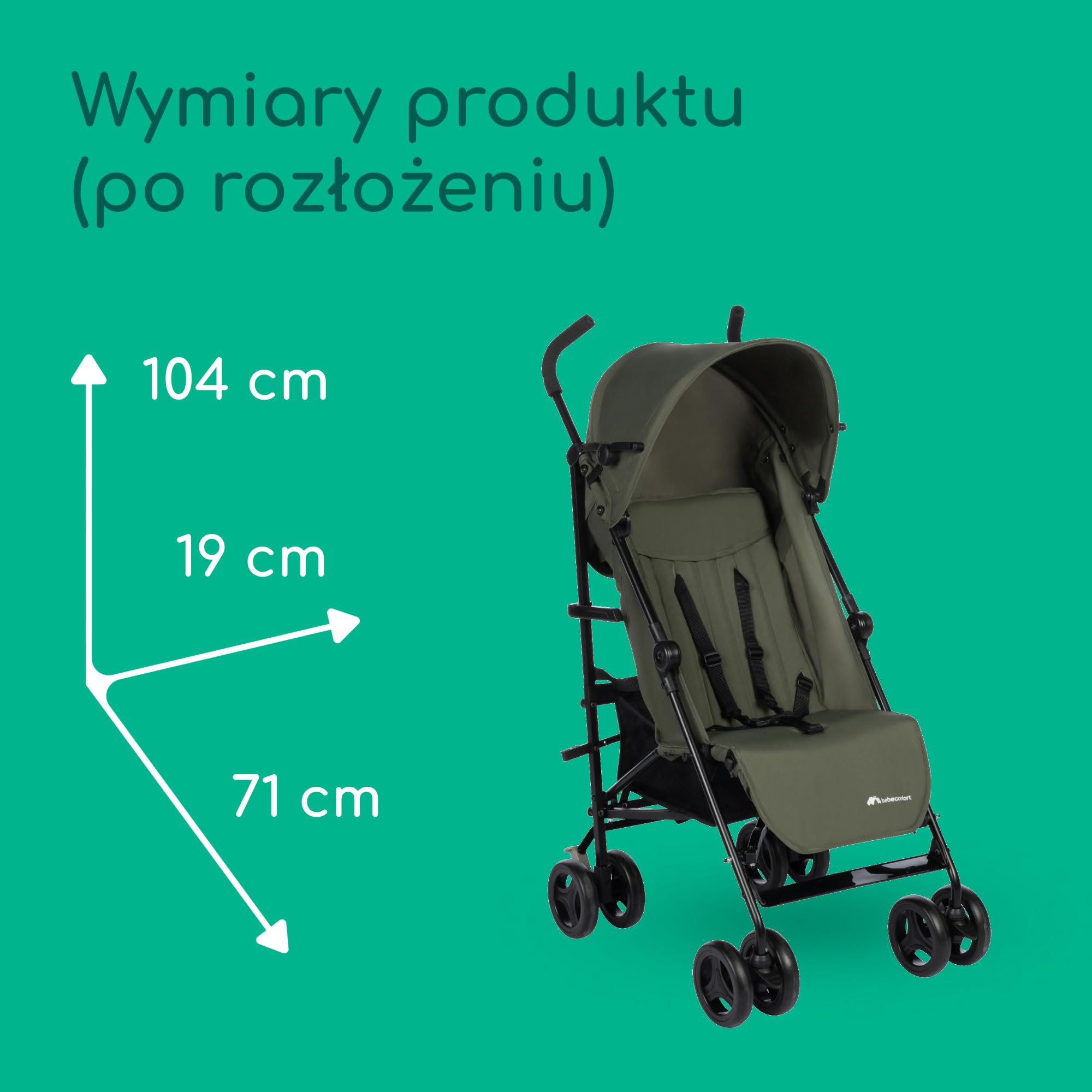 Bebeconfort Rainbow, Wózek, Kompaktowy i Zwrotny, od 6 miesięcy do 4 lat, do 22 kg, Mineral Green (Zielony)
