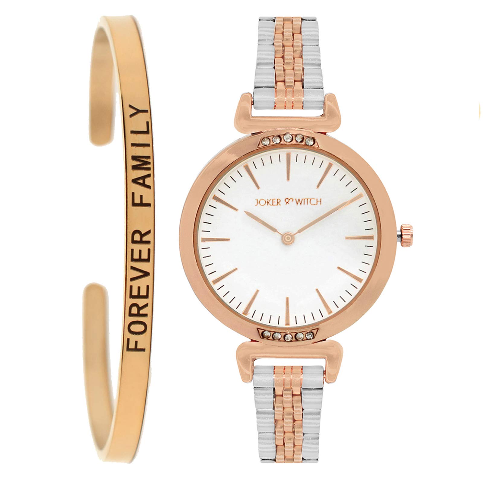 Joker & Witch Stainless Steel Elixir Rosegold Analog Watch Bracelet Set For Women, White Dial, Silver Band (B08G54BLQ5) Amazon Price History, Amazon Price Tracker