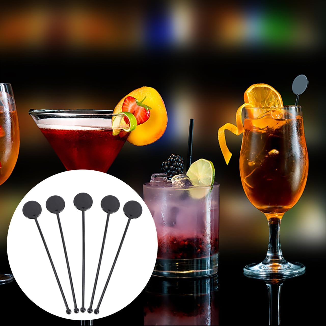 Tofficu 300 Pcs Plastic Drink Stirrers - 7" Black Swizzle Sticks for Cocktails, Coffee, Juice, and More - Reusable Beverage Stirring Rods for Bars, Weddings, and Home Use