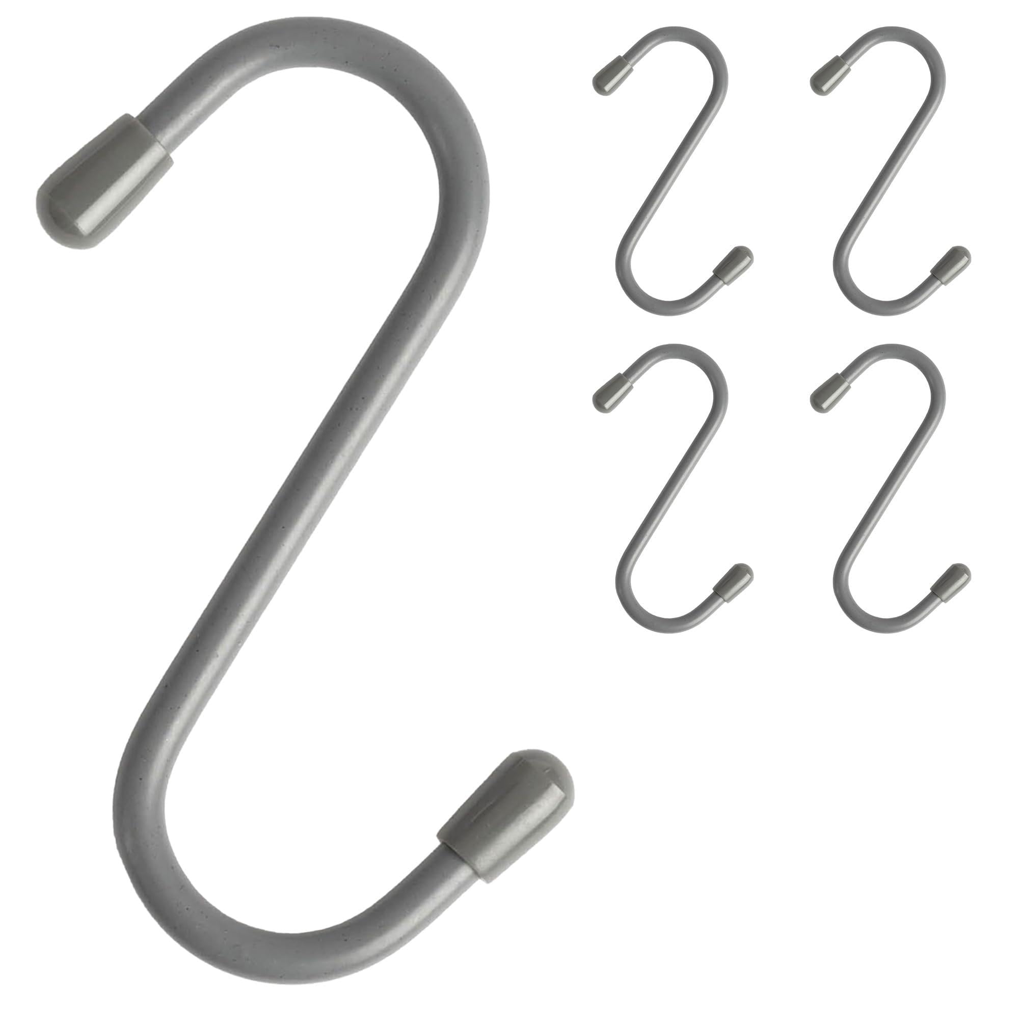 Livivo 5Pc S Hooks - Grey 5Pc Hanging Storage S Hooks For Rail Holder Shelf Dish Drain Tray Plates Bowl Tumbler Glasses Utensil Cutlery Knives Pots Paper Towel Coats Jackets Clothes (5Pc S Hooks, Grey)