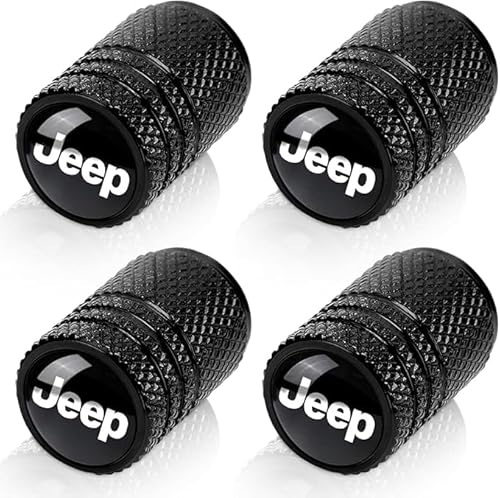 Tire Valve Stem Cap Cover for Jeep Grand Cherokee Wrangler Compass Renegade Patriot Grand Comander Belt O-Ring Seal Corrosion Resistant Tire Valve Caps Car Accessories 4 Pc (Black)