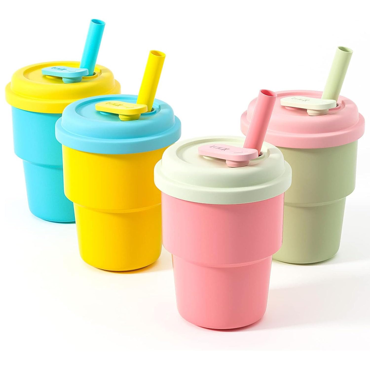 X springSilicone Sippy Cup, 4 Pcs Spill Proof Silicone Baby Cup with Straws and Lids, Easy Grip Leakproof Baby Silicone Straw Cup, BPA Free Non-toxic Training Silicone Straw Cup for Baby 6 Months