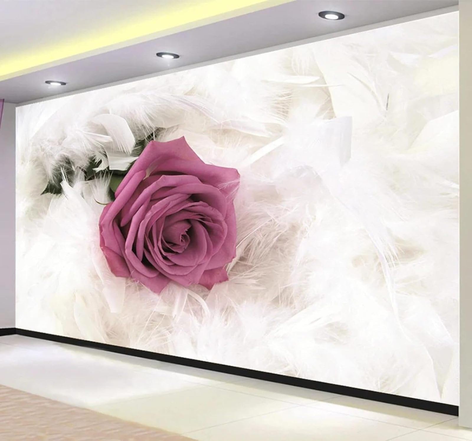 Tzxztt Minimalist Beautiful Roses Feathers Art Modern 3D Wallpaper Premium Textured Silk Neutral Tones Material Ideal for Living Room Bedroom-350cm×256cm