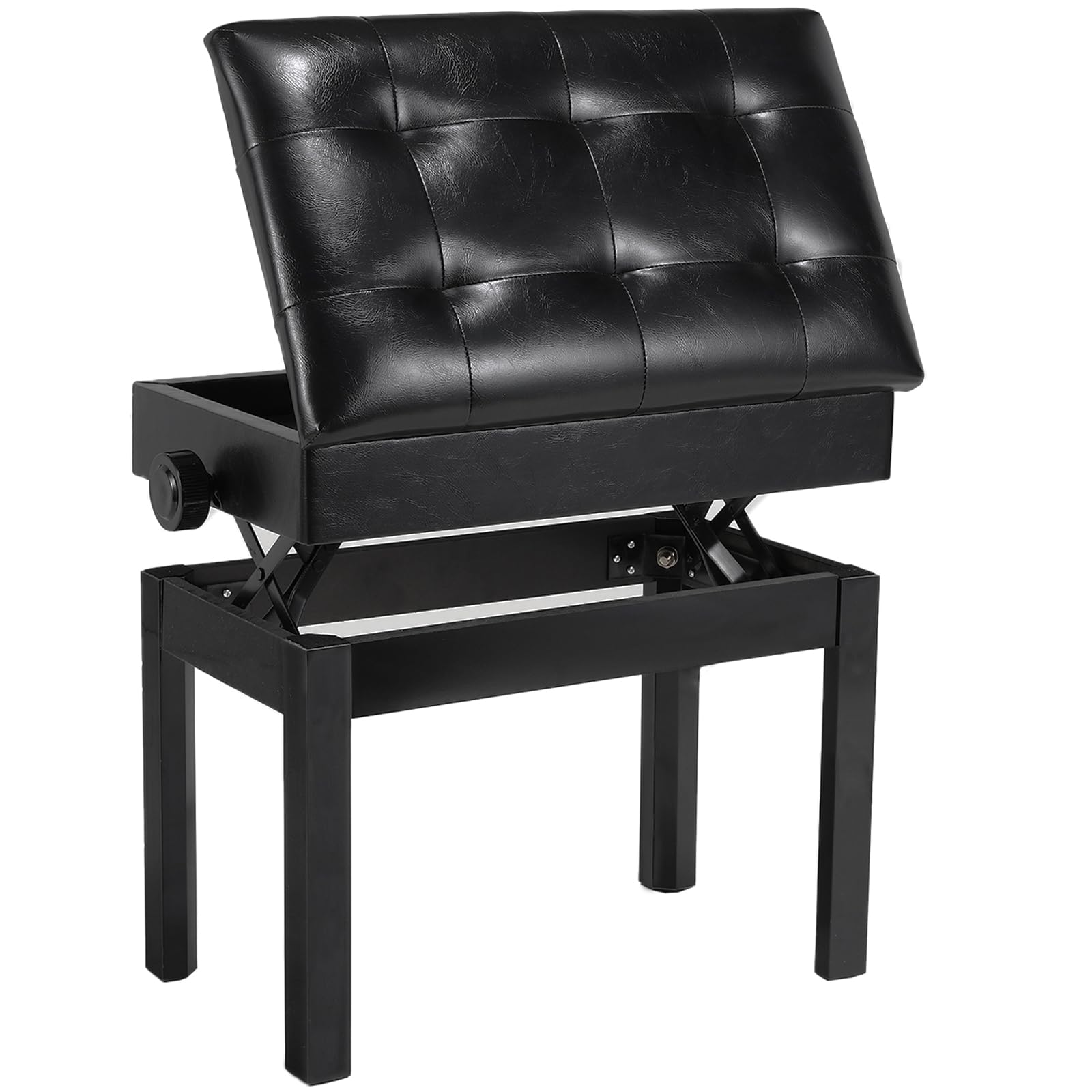 Clevich Sgabello per pianoforte, regolabile in altezza, 48 – 58 cm, con spazio 57,5 x 35,5 x 48 cm, con cuscino in pelle PU, sedia per pianoforte Heavy Duty, portata fino a 150 kg, colore: nero