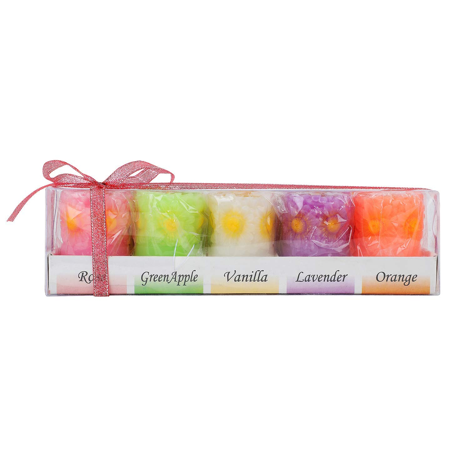 JAYRDE Flower Pillar Candle (Multicolor, Pack of 5) with Surprising Diwali Gift