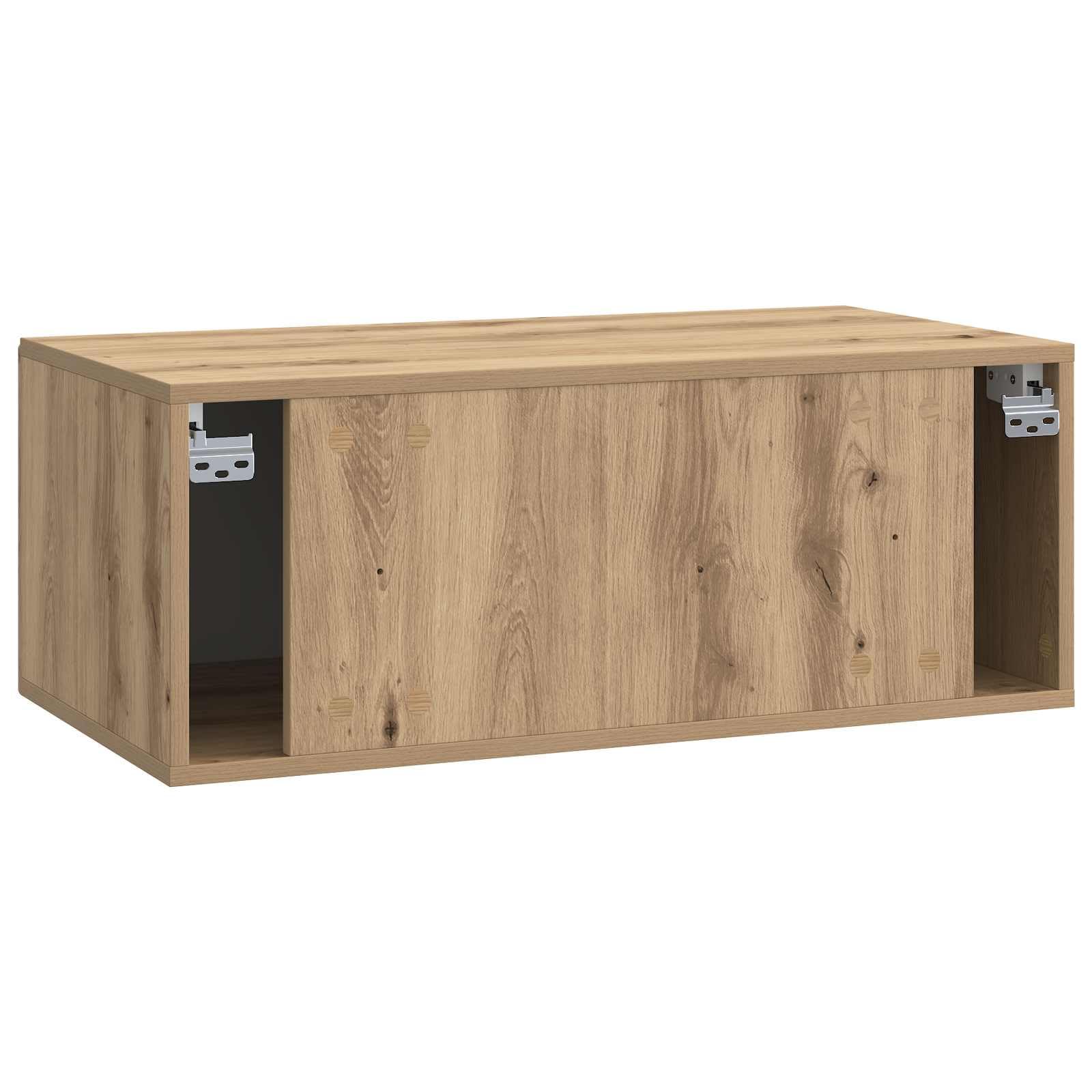 Meuble TV Mural Moderne Blanc ou Chêne Artisanal pour Salon, Meuble de Rangement Suspendu en Bois d'Ingénierie pour Écran Plat et Matériel Audio avec 2 Portes, Dimensions 78,5x41x30 cm