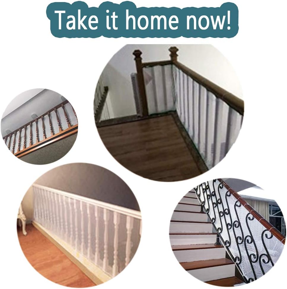 Child Safety Rail Net for Balcony, Patios, Railing and Stairs. Security Guards for Kids/Pet/Toy Both Indoors and Outdoors. 10ft x2.5ft, Sturdy Mesh Fabric Material. (White)