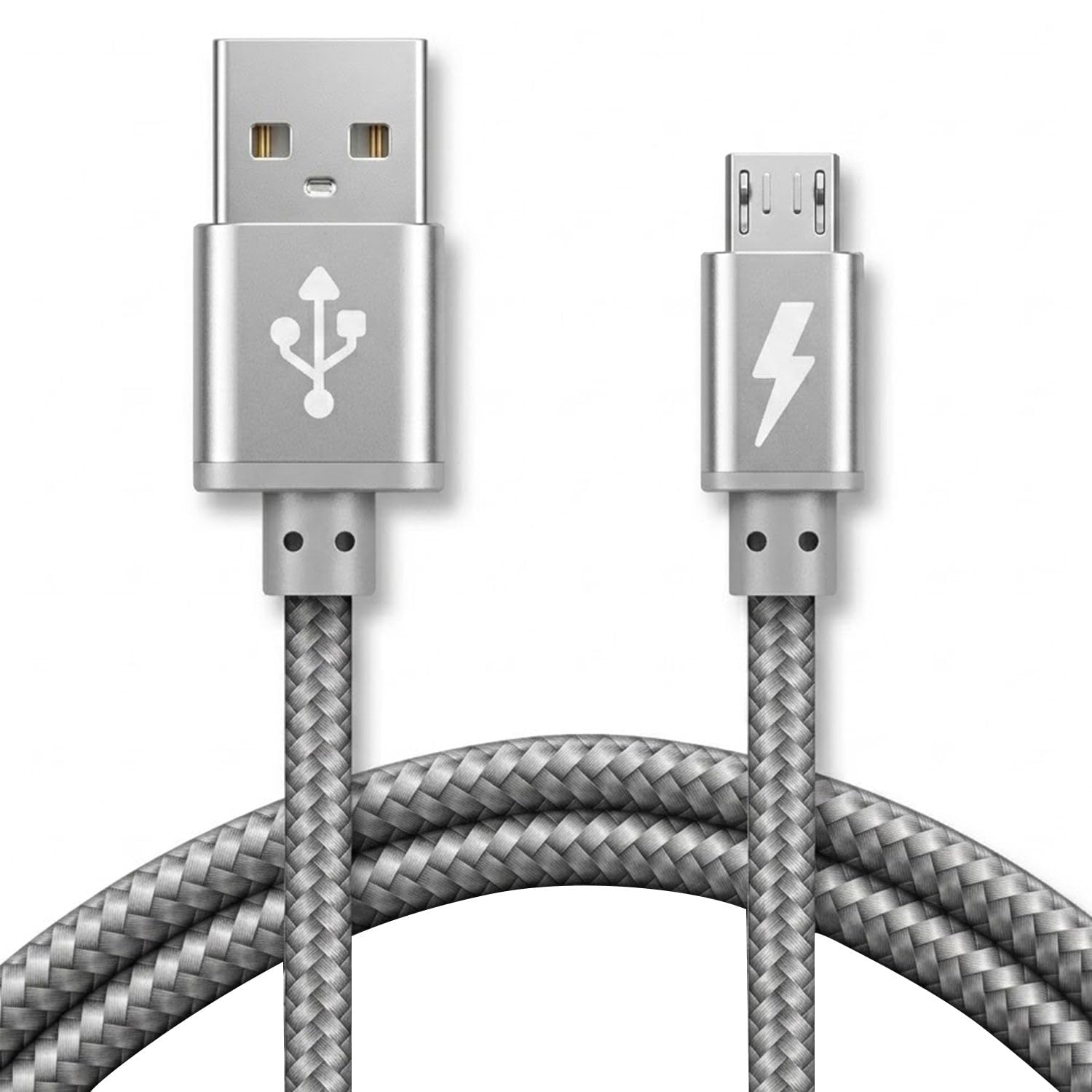 iSOUL Micro USB Cable, Silver 2M Android Charger Cable 2.4A Nylon Braided Fast Charging Cables for PS4, Samsung Galaxy S7 S6 S5 J7 J5 J6 J3, Note, LG, Nexus, Nokia, Xbox, HTC,Sony, Kindle Fire