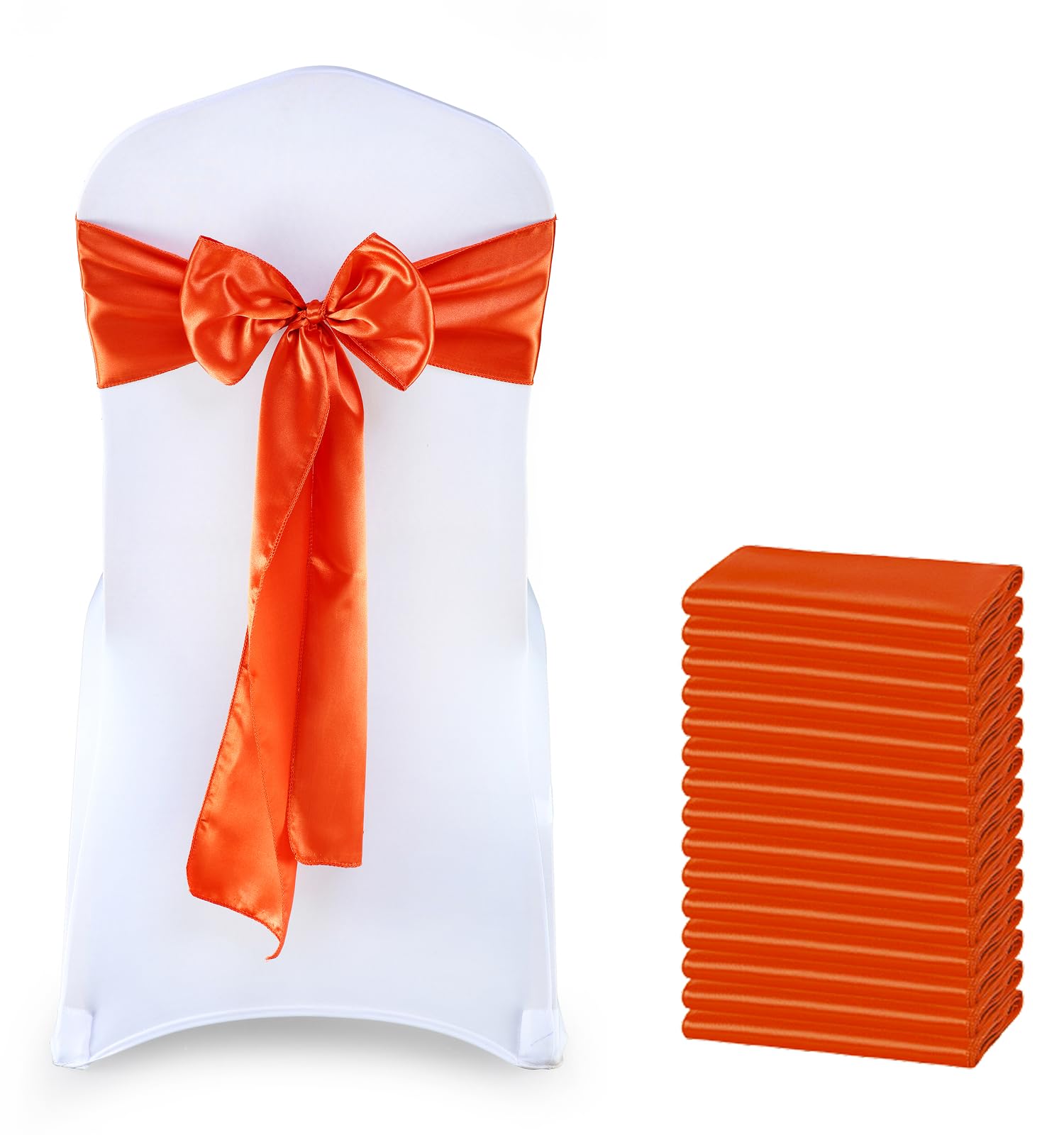 VDS Satin Chair Sashes Chair Cover Back Tie Sateen Bows Ribbon for Wedding Birthday Graduation Engagement Ceremony Event Party Banquet Venue Hotel All Dining Chair Decoration (100PC) (Brunt Orange) — image 1