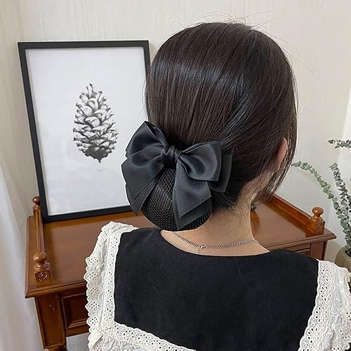 Miniatura 2 de Red de redecilla para el pelo con lazo rojo vino, para mujer, con lazo, pasador, malla elástica, moño, cubierta y clip para el cabello