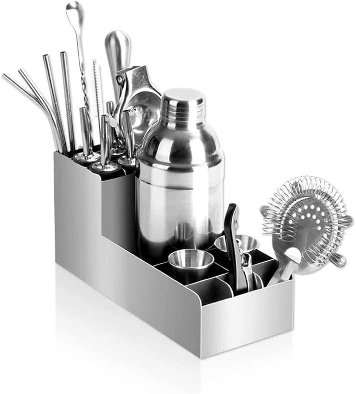 Kit de Camarero con Stand Elegante - Cóctail de Acero Inoxidable con Herramientas de Barra a Prueba de óxido. Bar ubicado for Bares caseros y Bebidas