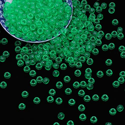 Image of 1000Pcs Pony Beads Bracelet 9mm Green Glitter Plastic Barrel Pony Beads for Necklace,Hair Beads for Braids,Key Chain,Jewelry Making (Green Glitter)
