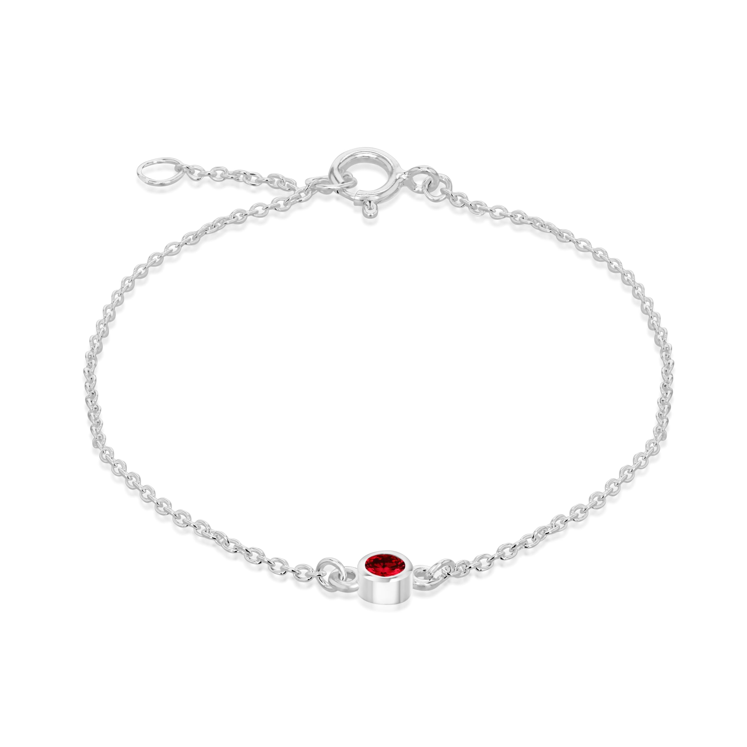 Amazon Essentials Sterling Silver Red CZ July Birthstone Adjustable Bracelet 16cm/6.25"-18cm/7"