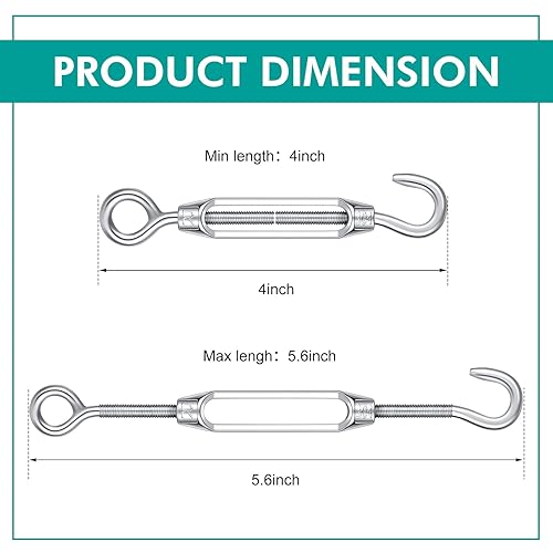 Miniatura 3 de 48 piezas de gancho y ojo de acero inoxidable tensor para cables de 0.157 in tensión de cuerda de alambre para bricolaje, cadena de luz, alambre