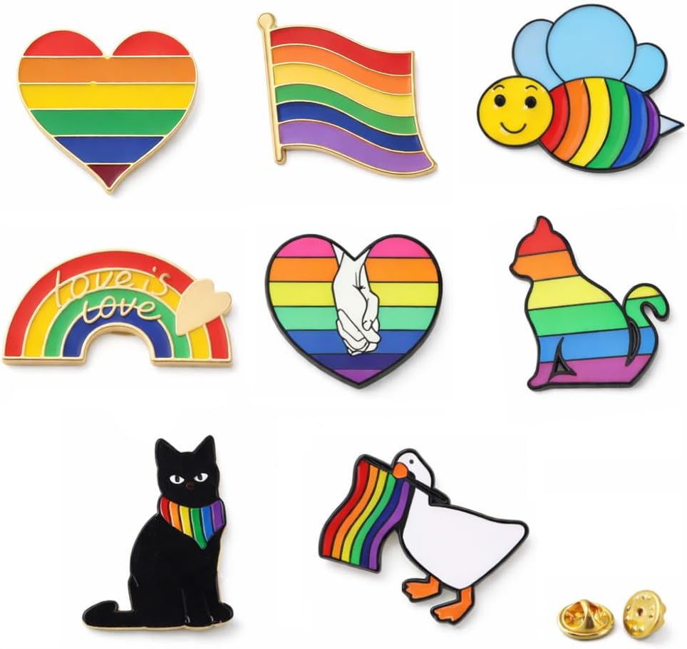 8 Pack Rainbow Enamel Pins Set, Cute Pride Lapel Pins with 2 Spare Pin Backs, Colorful Brooch Pin Accessories for Backpack, Jacket, Hat, Lanyard, Gift Idea