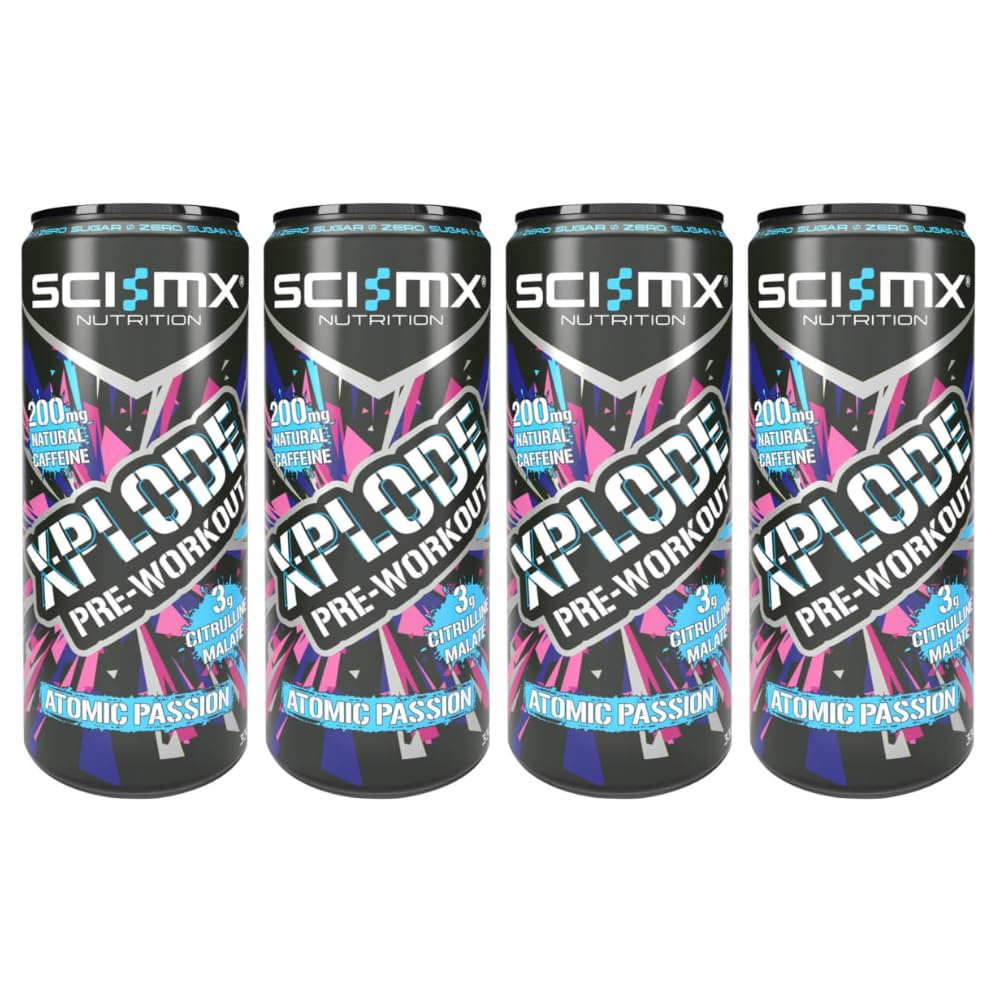 SCCI MX X-Plode Pre-Workout 330ml - Atomic Passion - Say Goodbye To Caffeine And Hello To a Supercharged Workout - Pack of 4