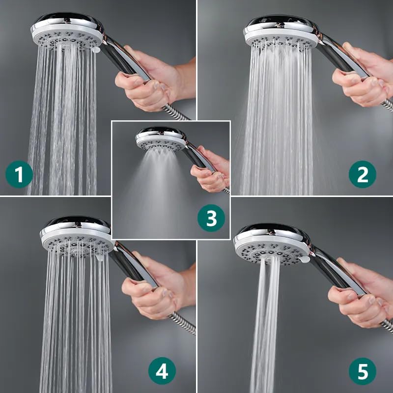 Image of ABS 5-Mode Multi-Function Hand Shower Only for Bathroom | Mist, Massage, Focus & Rain Spray Options | High-Pressure Handheld Shower | Polished Chrome Finish