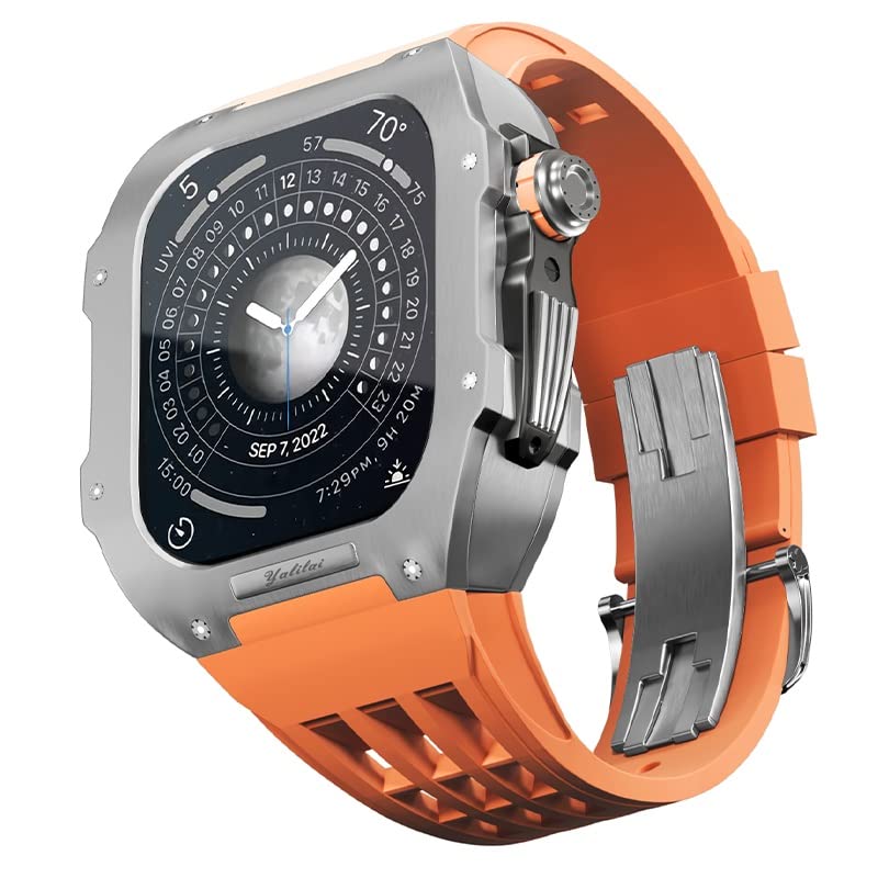 Lunette en titane et bracelet orange de luxe pour Apple Watch 45mm