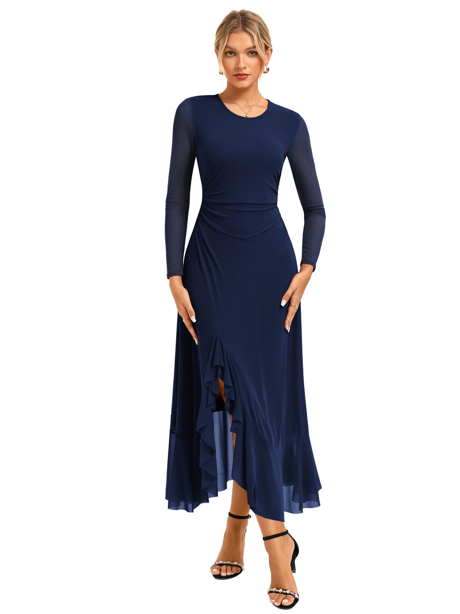 GRACE KARIN Abito da sera da donna a maniche lunghe con spacco