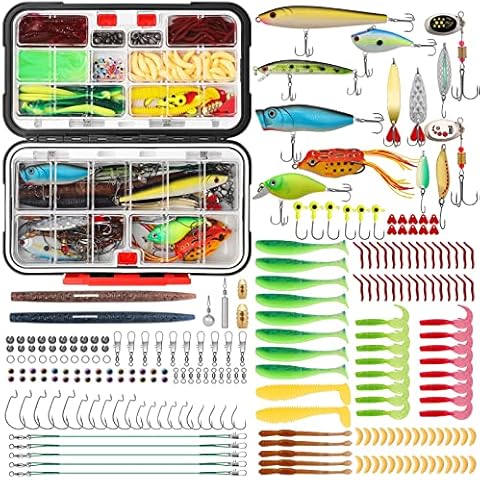 TRUSCEND Fishing Lures Set with Tackle Box for Pike Bass Trout Mackerel Cod, Sea Fishing Accessories Kit Including Soft Plastic Lure Worms, Spinnerbaits, Crankbaits, Jigs Head, Hooks Fishing Gear Cover