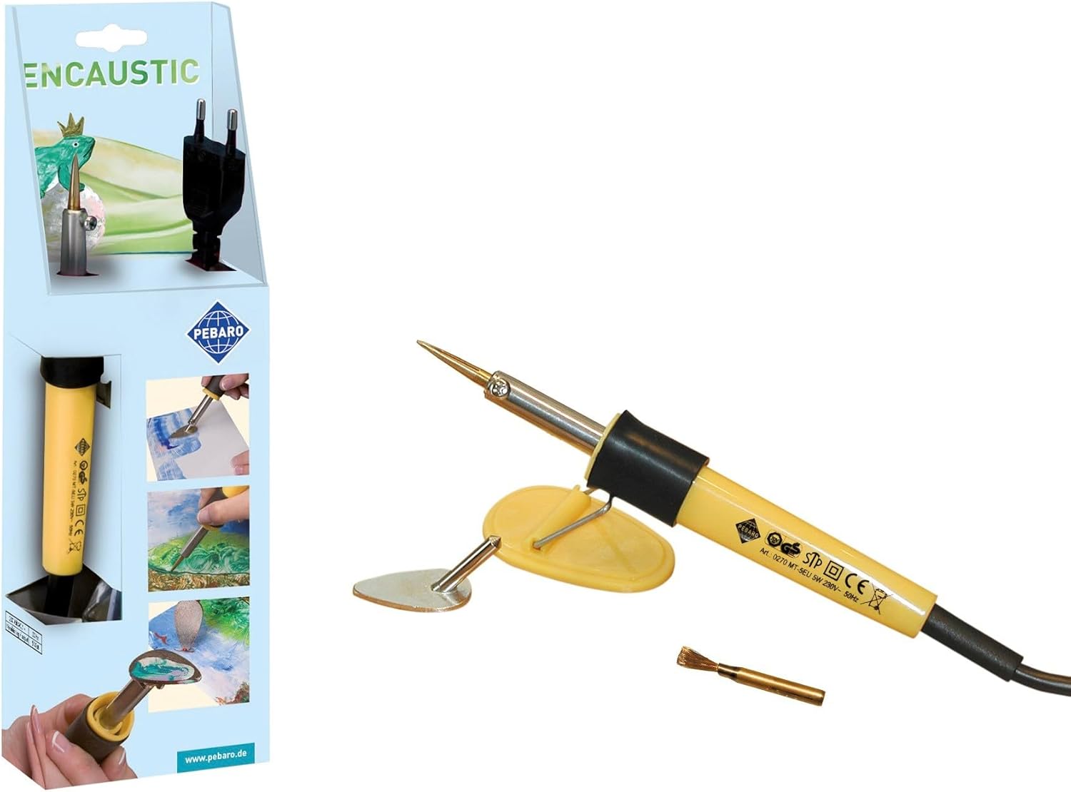 Pebaro 0270 Encaustic Set, Plunger with 3 Attachments, Writing Tip, Brass Brush and Iron for Painting, Drawing and Writing with Wax Paints, Crafts and Working with Wax, Creative Set, 1 Piece (Pack of