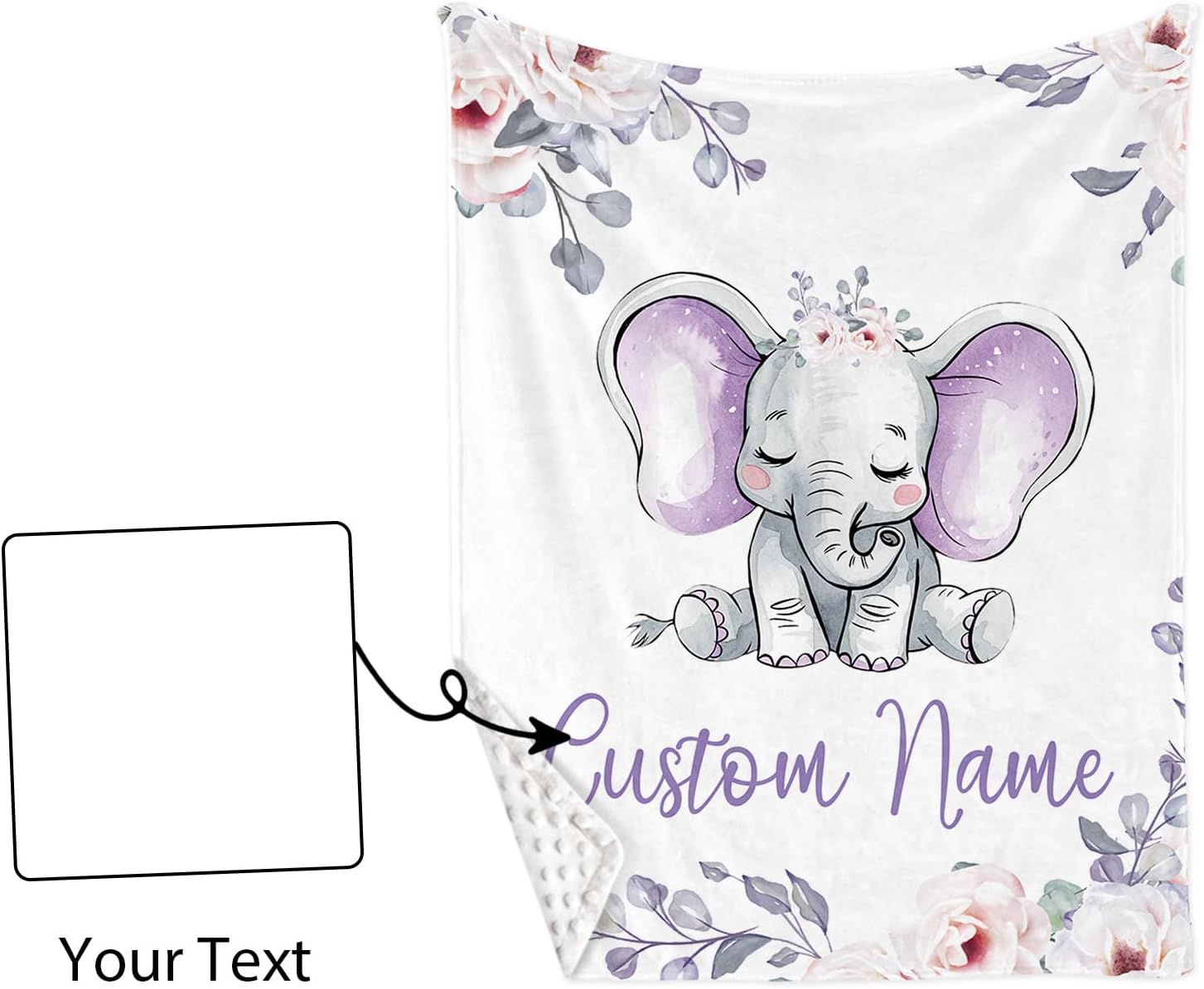 Personalized Crib Bedding Set with Name - 2 Piece Elephant Theme Baby Crib Set for Girls Boys, Double Layer Blanket and Crib Sheet for Newborns, Toddlers Gifts