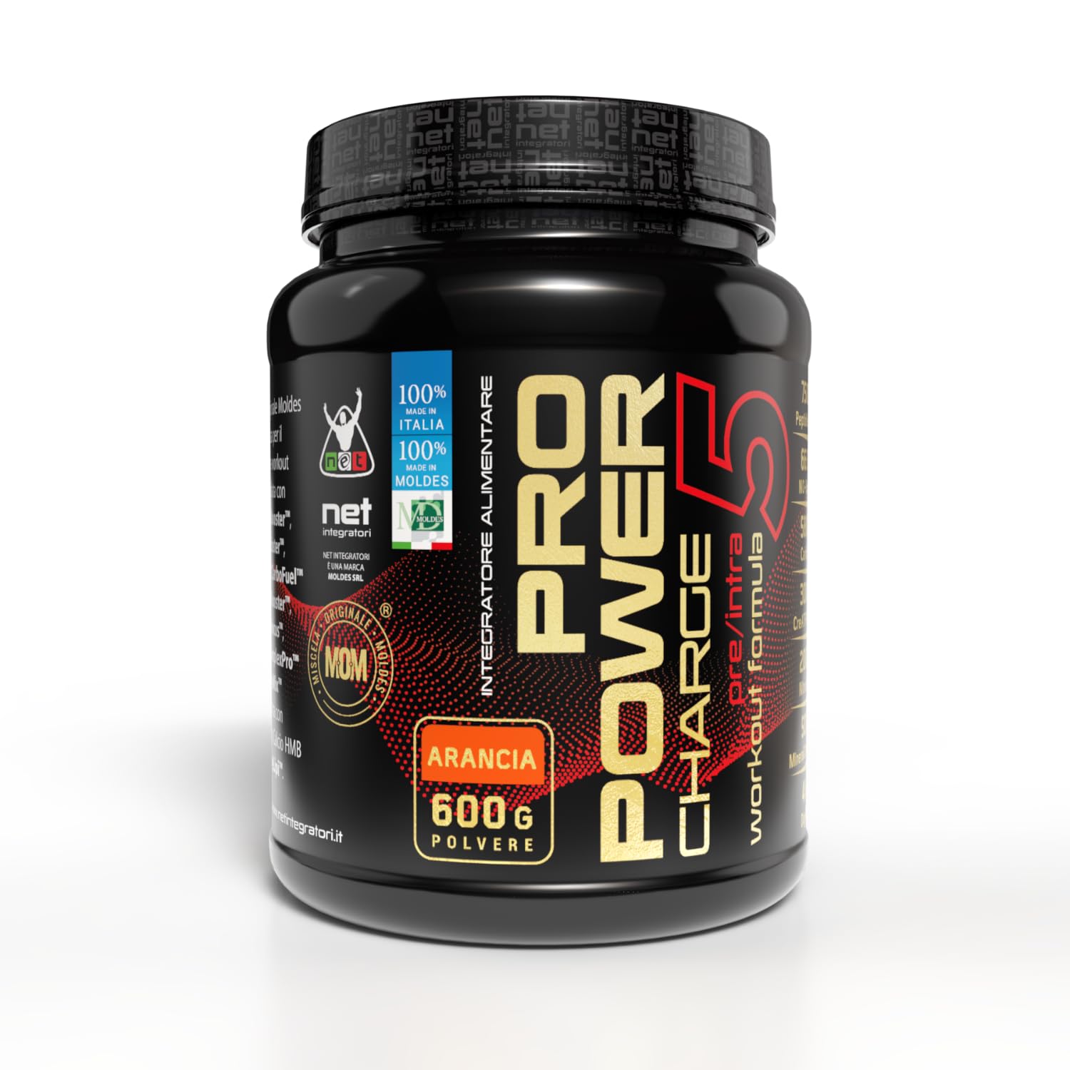Net Integratori PRO POWER CHARGE 5 – Gusto Arancia 600g – Integratore Pre e Intra Workout con Aminoacidi Creatina e Carboidrati a rilascio differenziato e Vitamine B3 e B5 (Quali®-B)