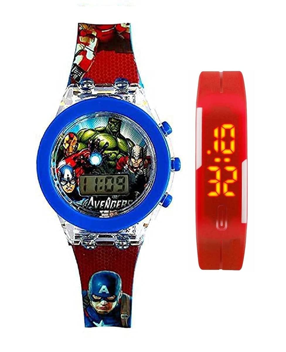 Pappi Haunt Pack of 2 Unisex 7 Color Disco Glowing Light Wrist Watch for Kids (Marvels Avengers - Red & Blue Color) & Led Band (B0BP2MHRCS) Amazon Price History, Amazon Price Tracker