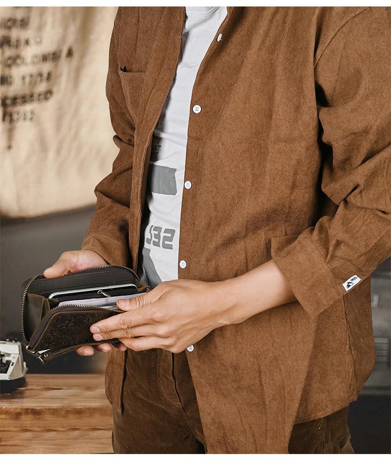 Retro Genuine Leather RFID Blocking Wallet for Men Slim Credit Card Holder Front Pocket (Dark Brown)2