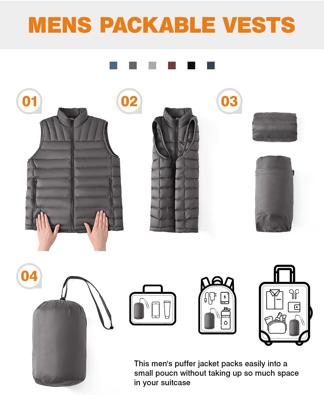 TBMPOY Men's Lightweight Packable Puffer Vest Sleeveless Puffy Outerwear Water-Resistant Bubble Jackets Work Casual Golf - Image 5