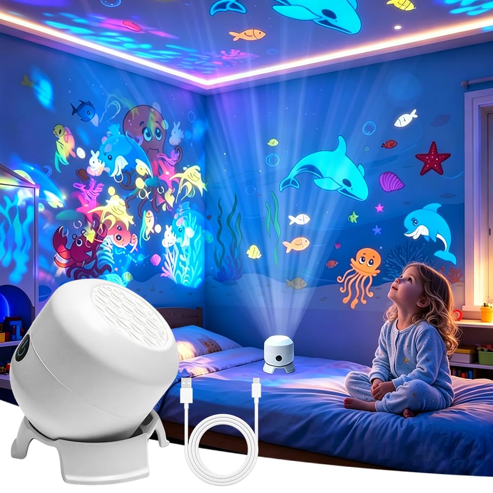 XEERUN Dynamic Rotating LED Projector Light, 360°Colorful Rotating Projection Light, Adjustable Brightness Dynamic Ambient Light Strip Base, Rechargeable Dimmable for Party, Home, Bedroom