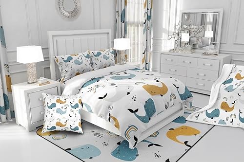 Miniatura 5 de Funda de edredón Kawaii con diseño de ballena arcoíris tamaño Queen, funda de edredón de ballena de dibujos animados para niños y niñas, bonito
