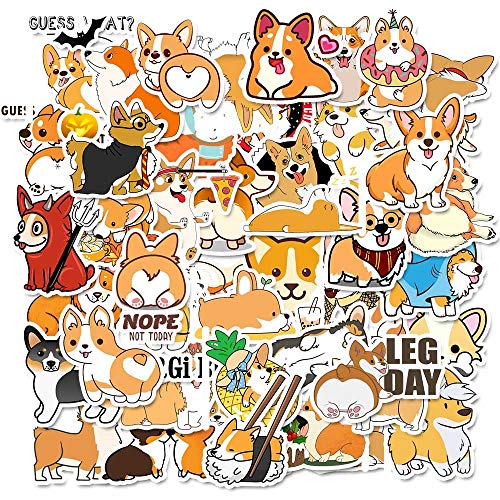 YAWALL Corgi Laptop Stickers, Cute Ins Style Stickers Vsco Teens Girl Lovely Music Film Skin Decals for Notebooks Travel Luggage Laptop Water Bottles Hydro Flask MacBook Skateboard 50Pcs - Thumbnail 3